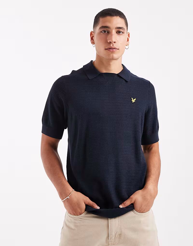 

Lyle & Scott Mid вяжет поло с узором «ёлочка» в цвете z271 темно-синего цвета