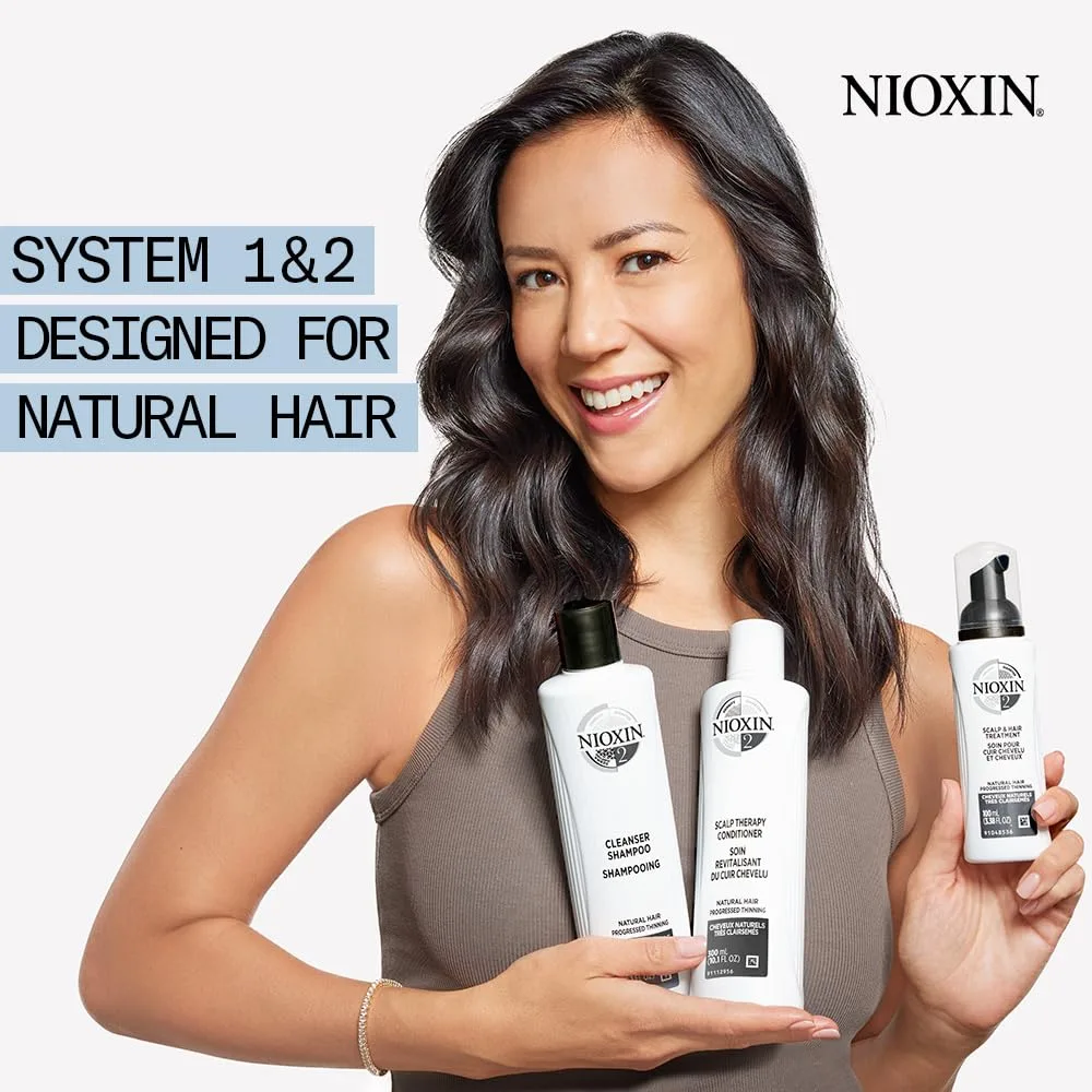 Nioxin Scalp + Hair Thickening System 2 Kit для натуральных волос с прогрессирующим истончением: очищение, кондиционирование и уход, повышение плотности с ниацинамидом и биотином — фото 2