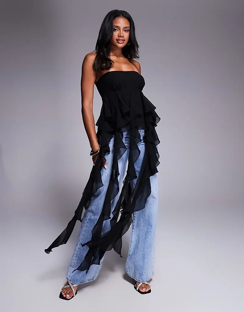 

Топ ASOS LUXE с увеличенными оборками-водопадами, черный