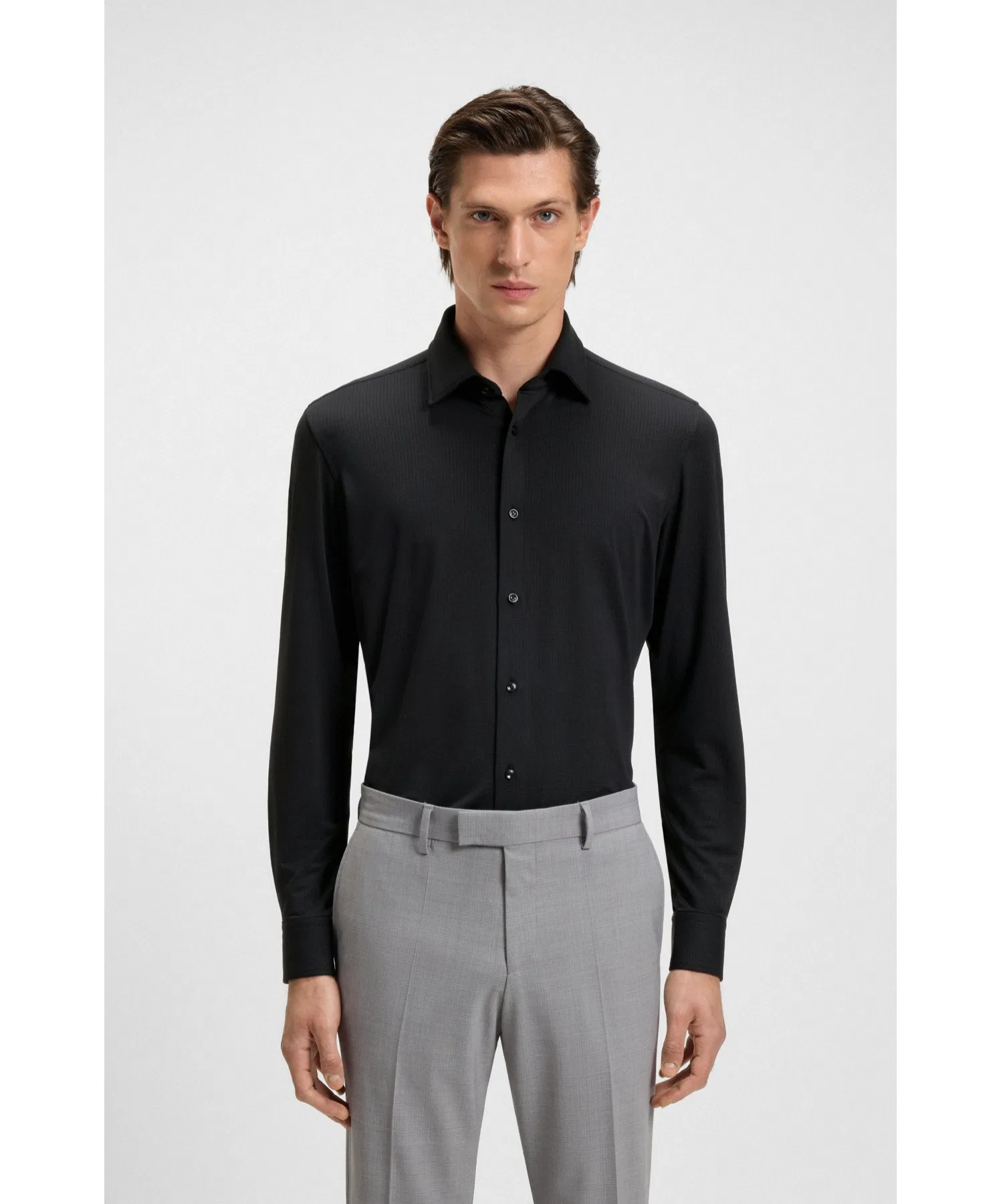 Мужская рубашка BOSS Slim Fit из текстурированного нейлона чёрная
