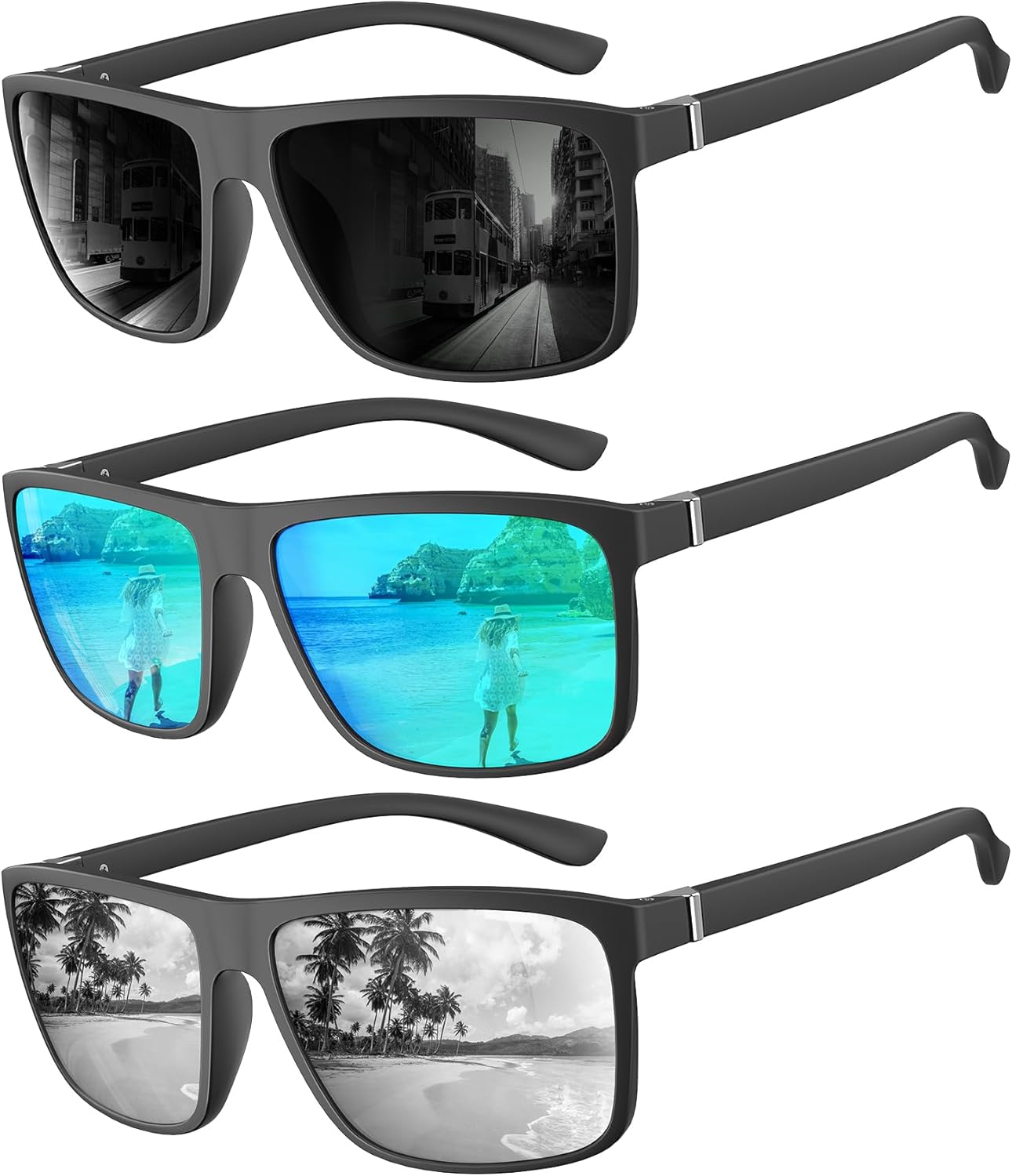 

Поляризованные солнцезащитные очки для мужчин, прямоугольная оправа, мужские поляризованные спортивные солнцезащитные очки с защитой UV400 QALLY, Black/Light Blue/Silver