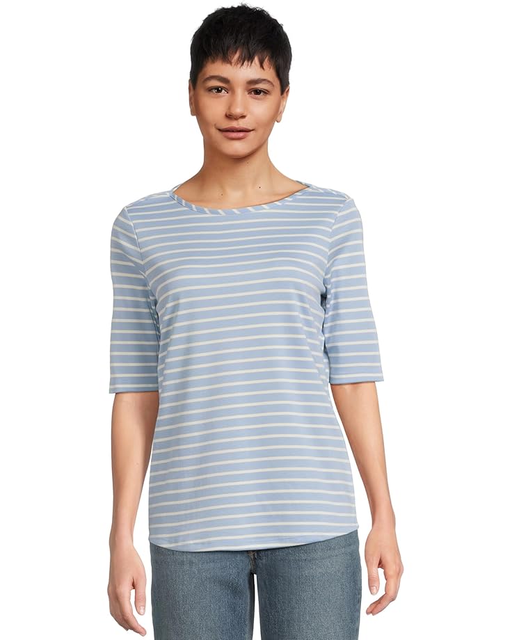 

Футболка L.L.Bean Pima Cotton Tee Boatneck Elbow Sleeve Stripe, цвет Lake/Cream