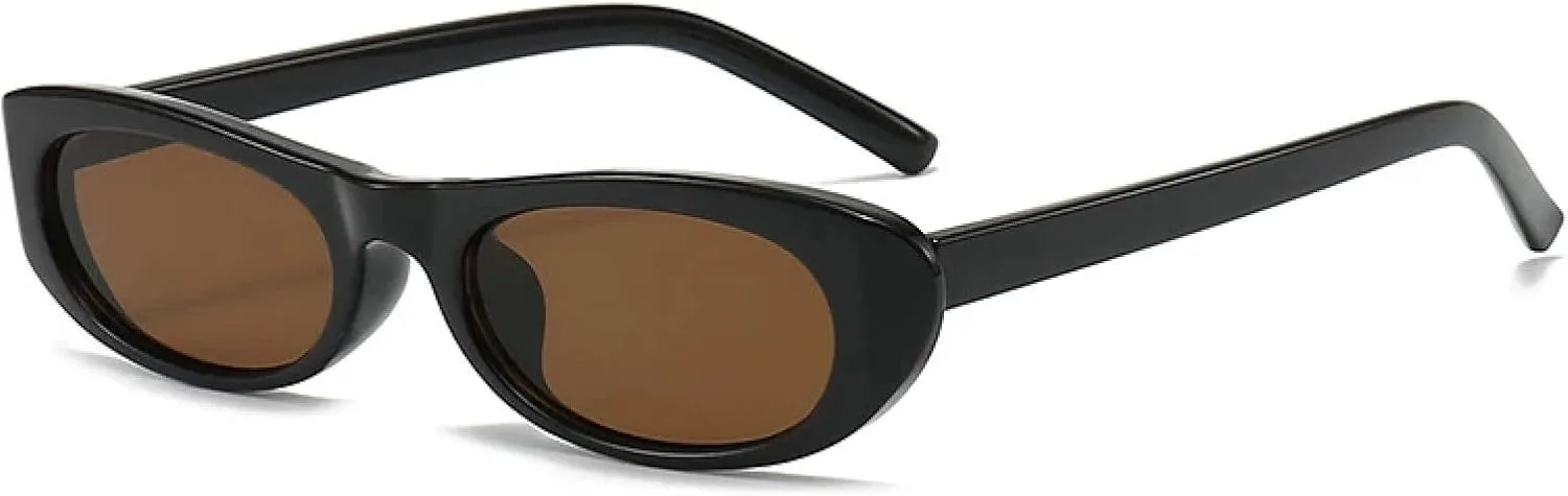 

Женские ретро-солнцезащитные очки овальной формы, черные, маленькая оправа, модные, стильные, солнцезащитные очки с защитой от УФ-излучения UV400 TKKTLLT, Black Tea