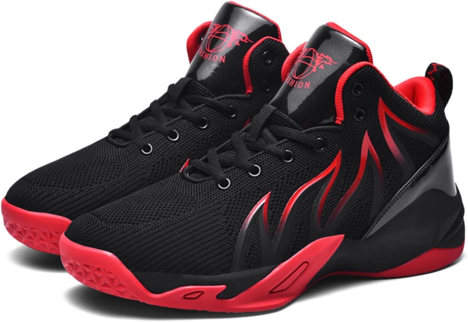 

Мужские дышащие высокие кроссовки на шнуровке с сетчатой тканью, модные, удобные, с противоскользящей подошвой для баскетбола, бега, ходьбы и тренировок Boaobaihuo, красный
