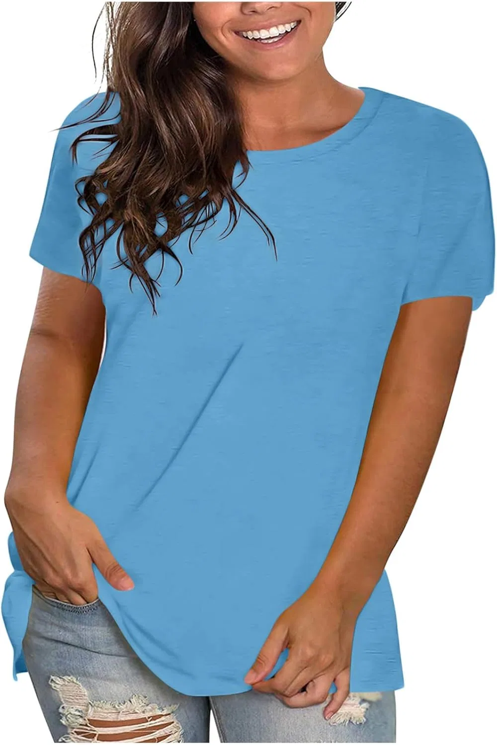 Футболка женская с круглым вырезом, свободный крой, Light Blue-1