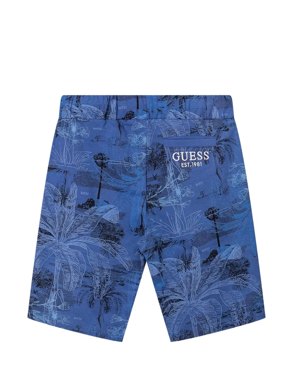 Летние бермуды с тропическим принтом, синего цвета Guess Kids, синий — фото 2