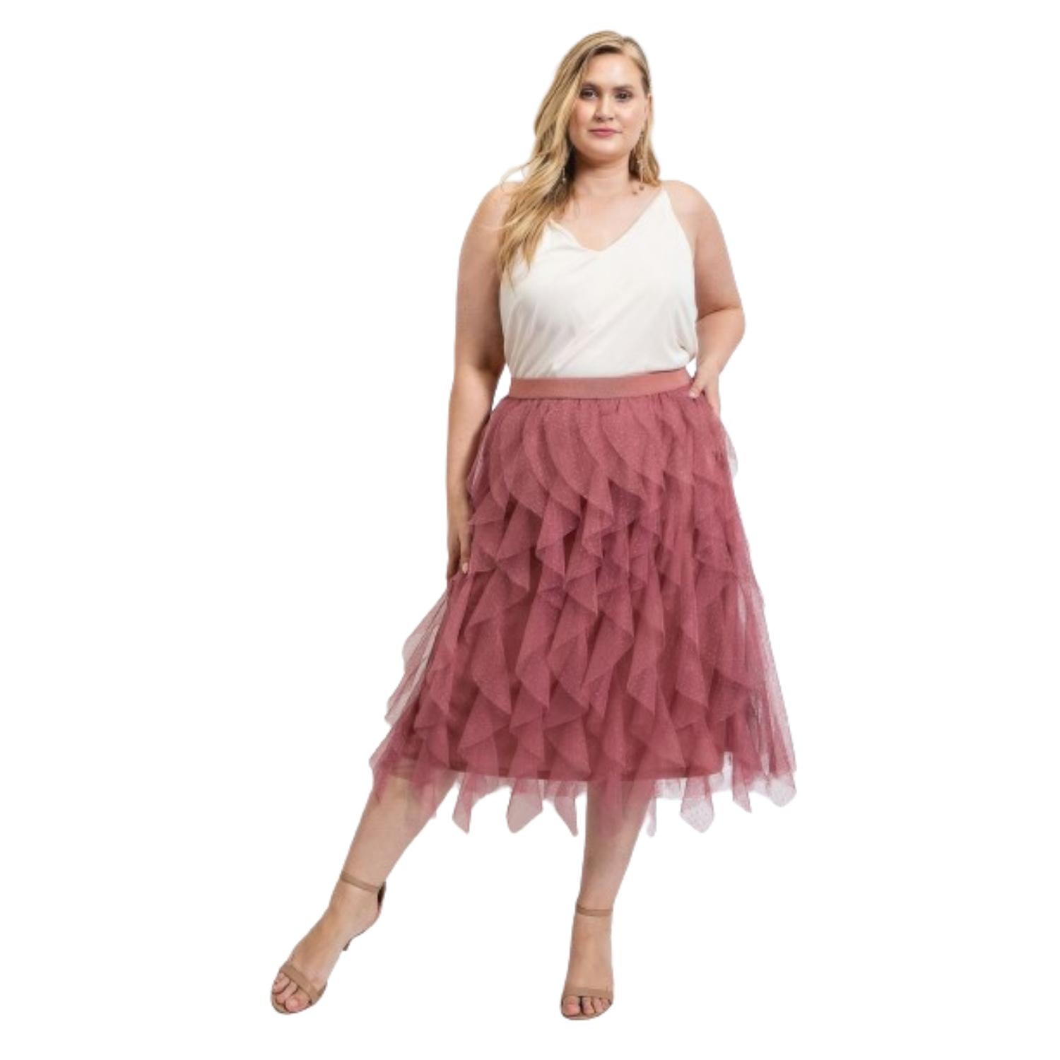 

Юбка миди из тюля с оборками и эластичным поясом FASHNZFAB, цвет dusty rose