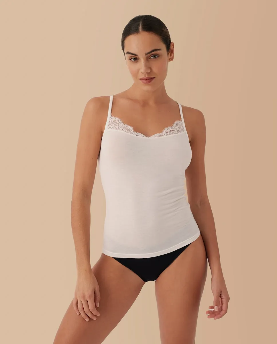 

Майка на бретельках из модальной шерсти с кружевом Promise, белый