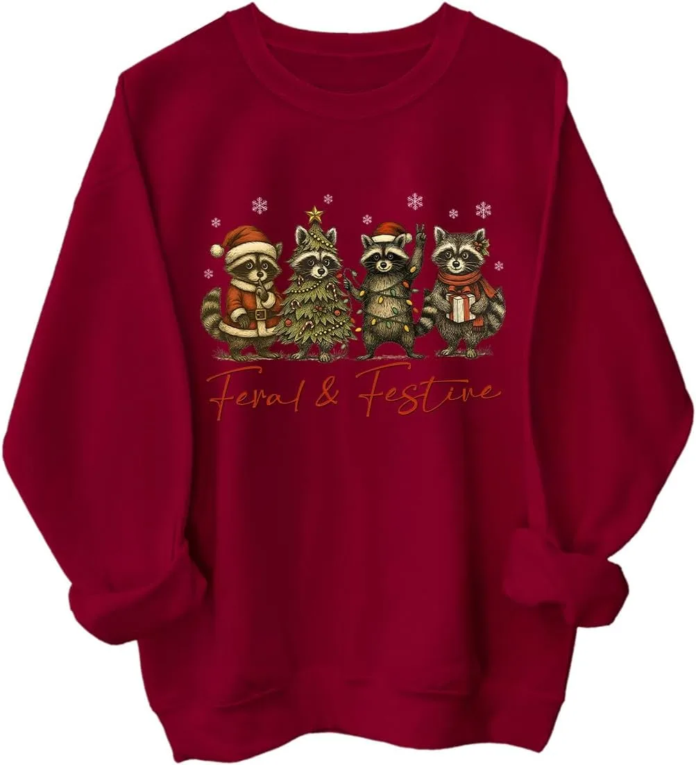 

Свитшот Feral and Festive с принтом енота Niaday