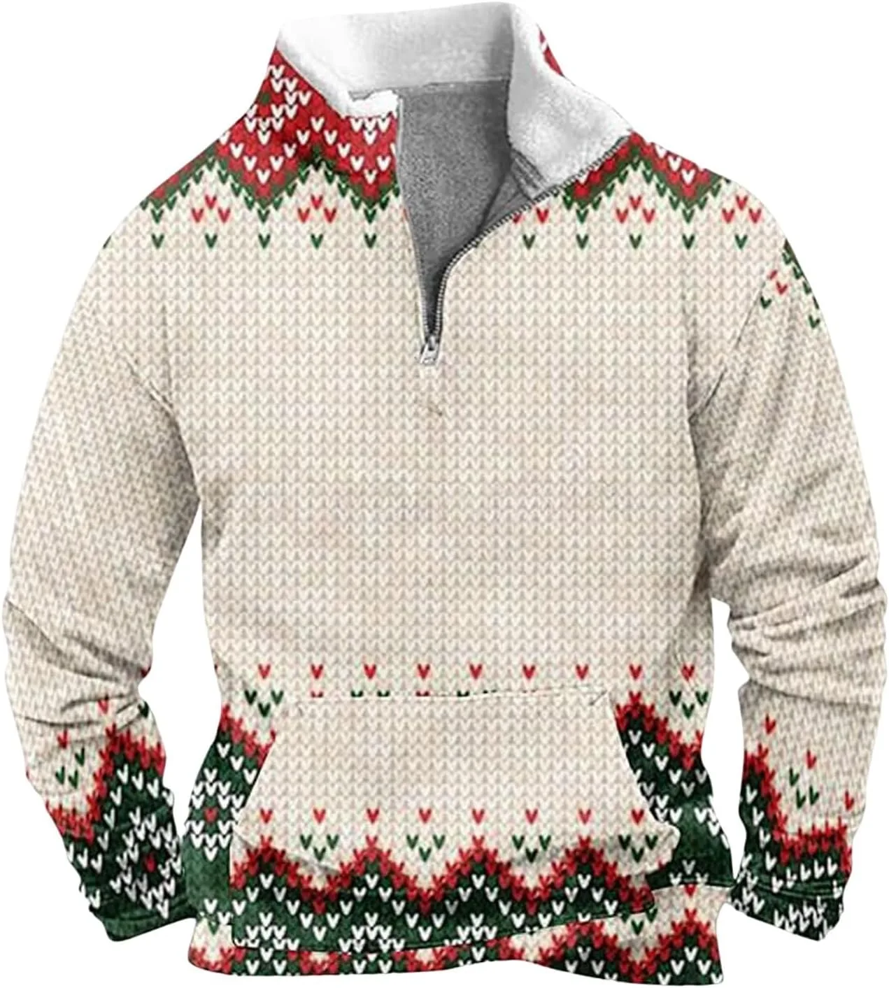 

Мужской рождественский флисовый свитер 1/4 Zip с длинным рукавом и 3D принтом