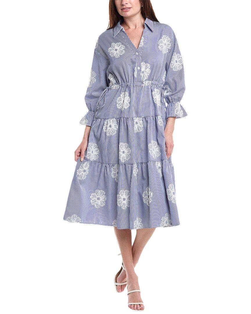 

Gracia Вышитое платье миди с ярусами, синий