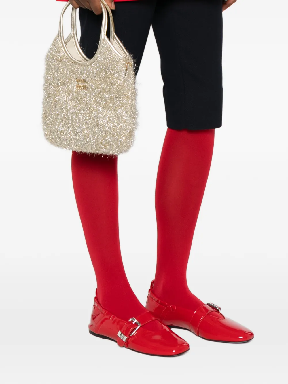 Сумка-тоут с верхней ручкой и логотипом ivy MIU MIU, золотой — фото 2