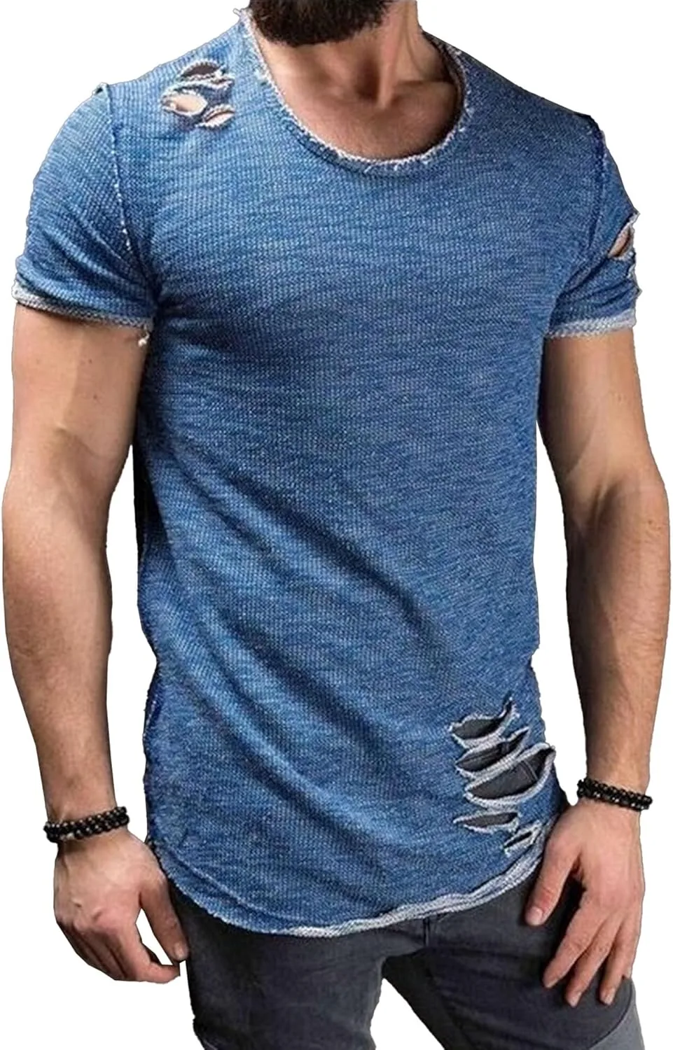 

Футболка мужская с потертостями и дырками, Casual, Ripped, Muscle Fit, короткий рукав PHJTOMK