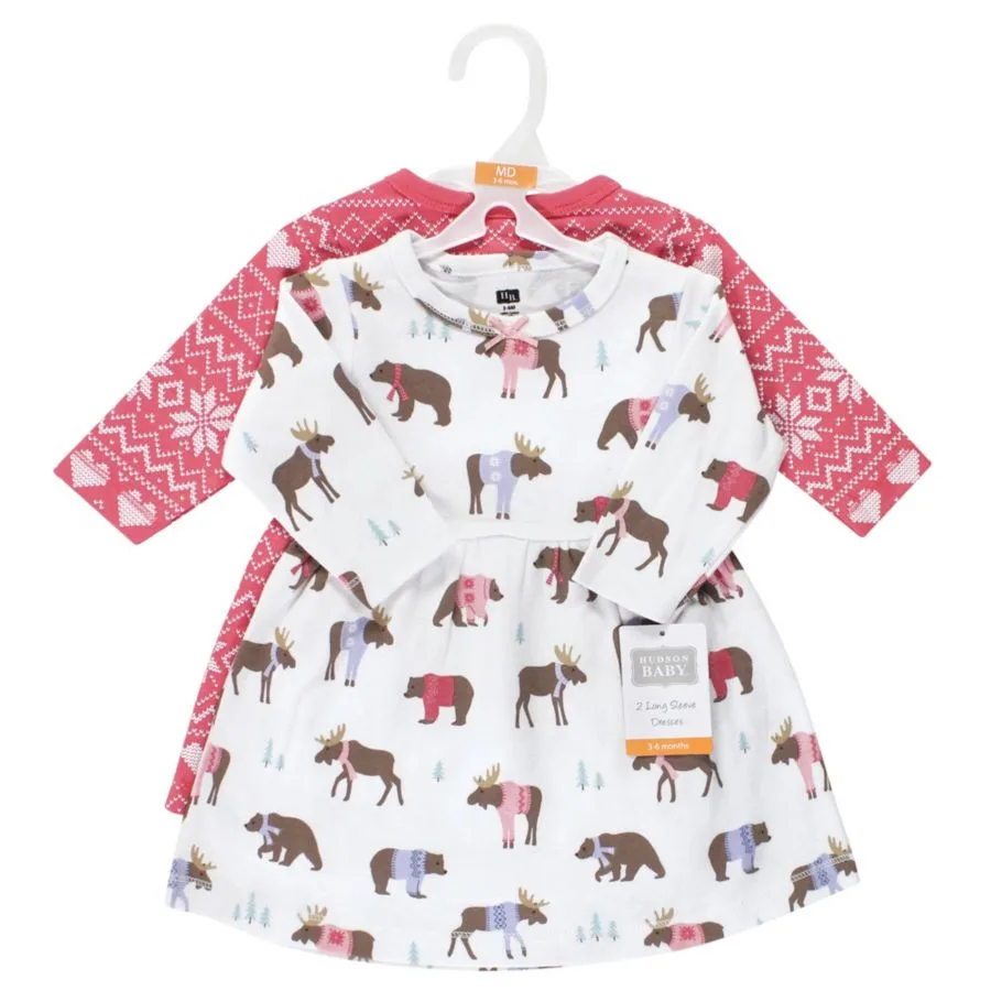 Комплект из двух платьев с длинными рукавами Hudson Baby, розовый moose bear — фото 2