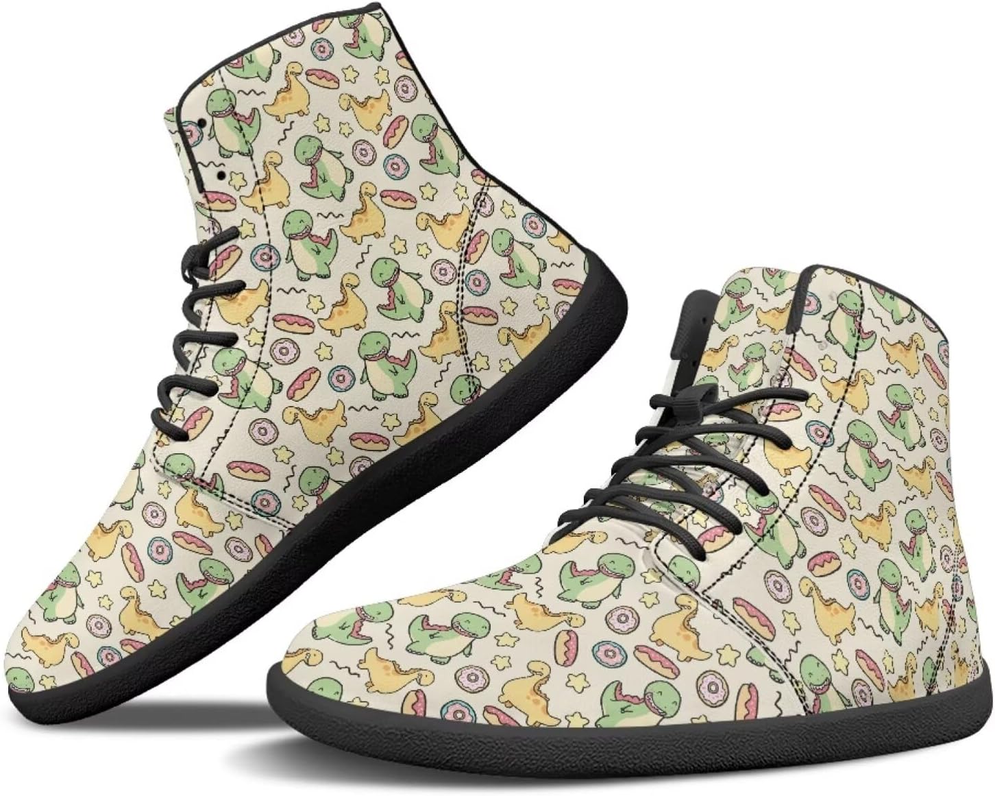 

Кроссовки JoyLamoria унисекс высокого среза с шнуровкой, модная кожаная обувь для скейтборда средней высоты, легкие, с мраморным принтом, Cartoon Style Dinosaur