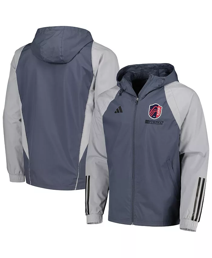 

Мужская полная молния на молнии худи с регланными рукавами St. Louis City SC всепогодная, цвет древесный уголь adidas