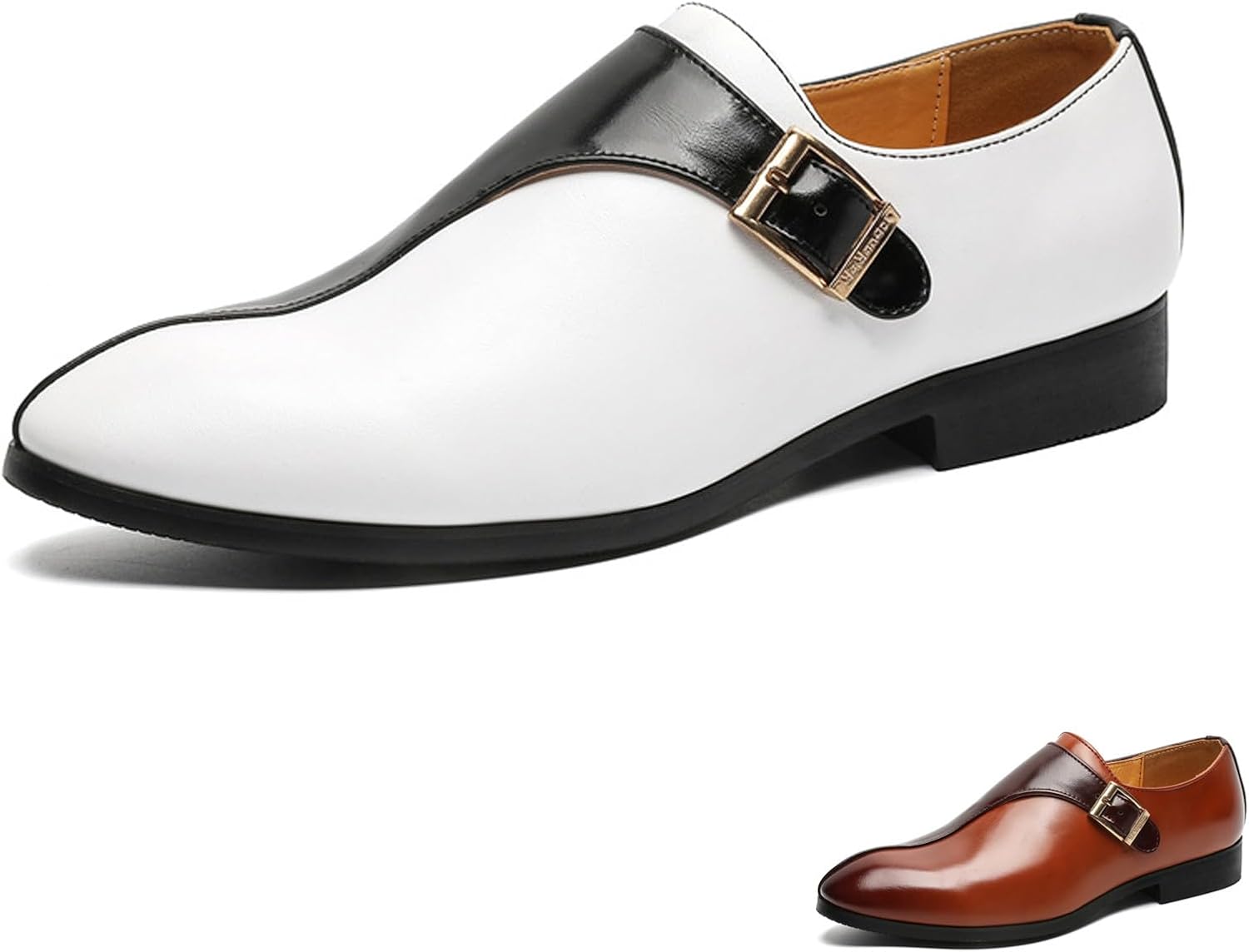 

Мужские кожаные туфли-монки с пряжкой, низкий каблук, модные, удобные, с заостренным носком, без шнуровки, деловые, повседневные, формальные кожаные туфли для смокинга, выпускного, свадьбы и вождения Wyuetra, белый