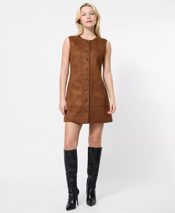 

Женское платье-бокс без рукавов из искусственной замши French Connection, загар/бежевый