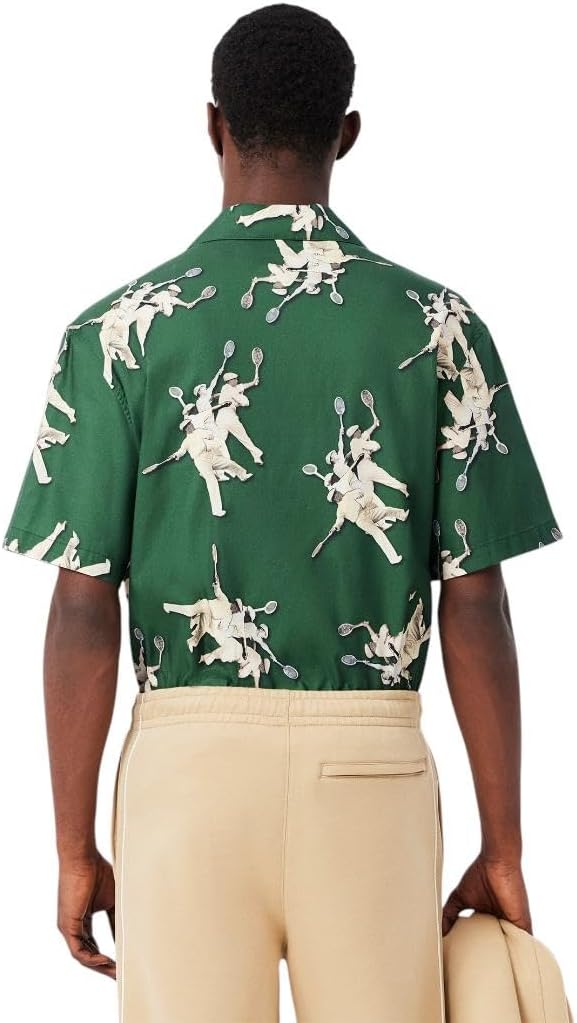Мужская короткая рубашка Lacoste Rene Graphic Woven, Green — фото 3