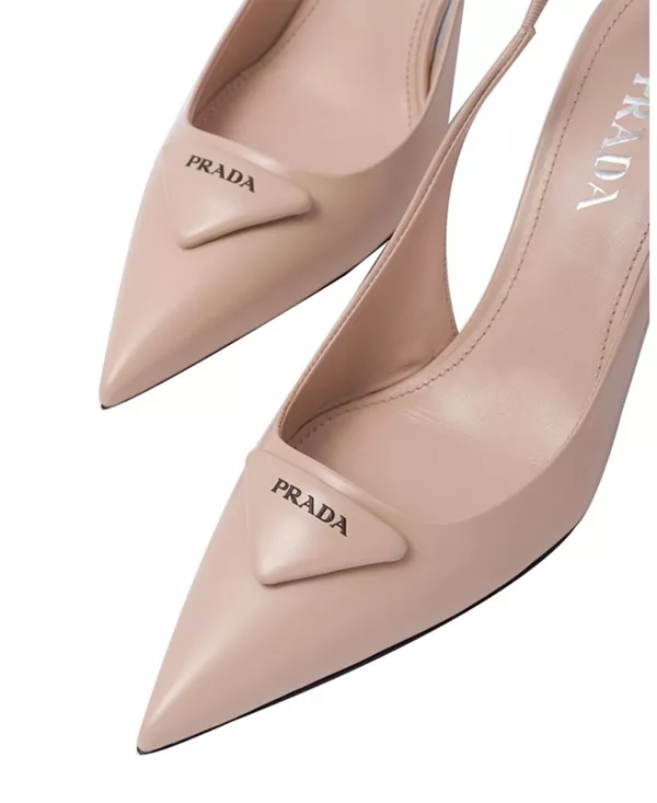 Женские туфли-лодочки из матовой кожи с открытой пяткой Prada, розовый — фото 3