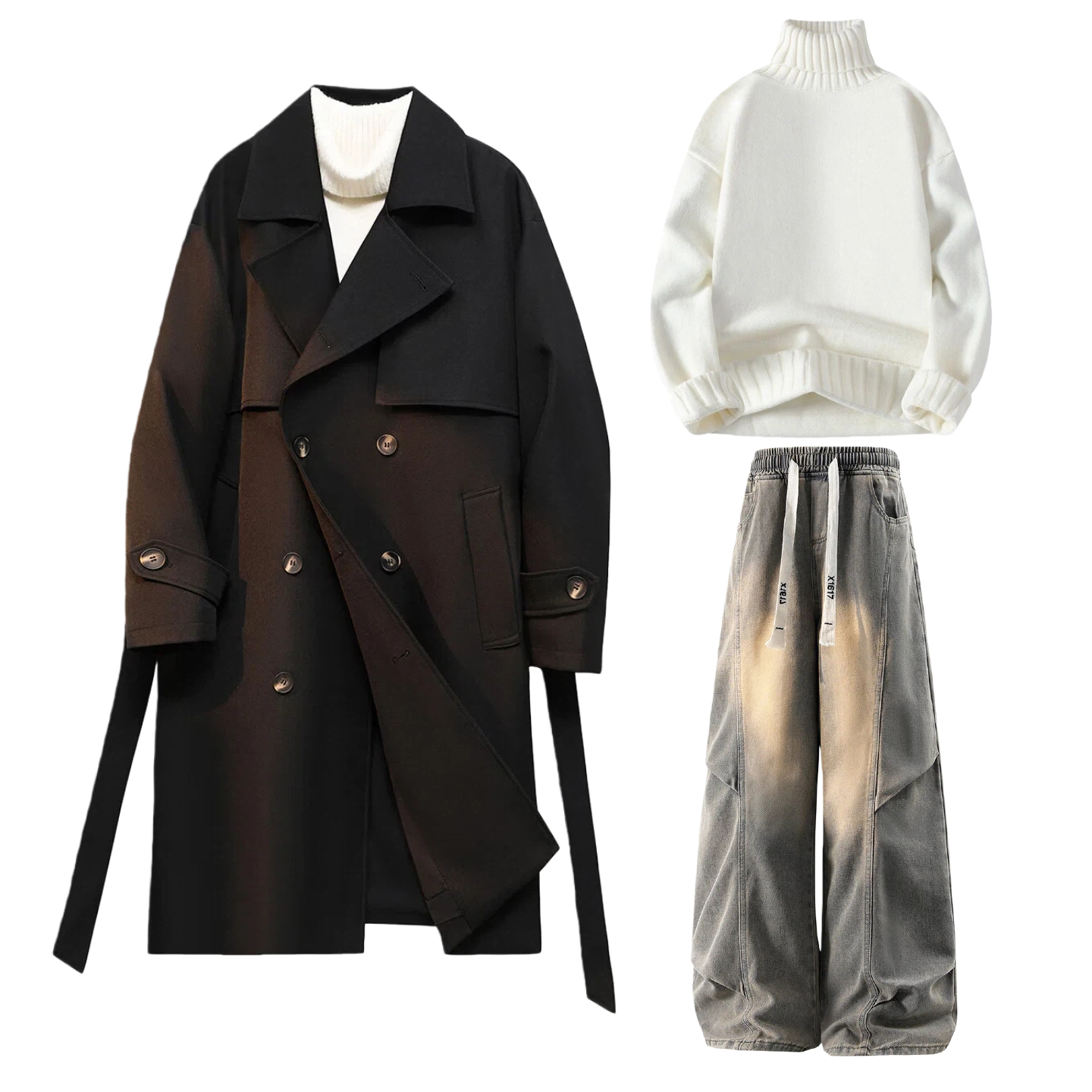 

Повседневный спортивный костюм Unisex с лацканами, утолщенный и с флисовой подкладкой X1617, черный trench coat+белый sweater+желтый mud jeans