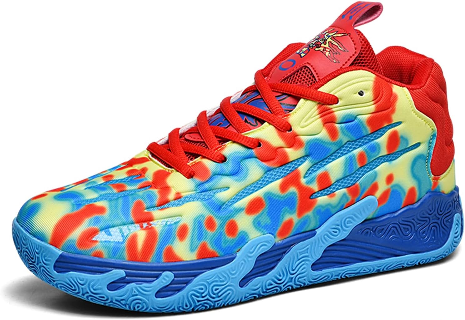 

Мужские высокие кеды в стиле граффити с толстой подошвой, амортизацией и комфортной шнуровкой, повседневные баскетбольные кроссовки, подходящие для кампуса, уличного баскетбола и бега Qaoterod, синий