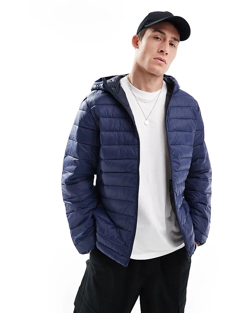

Куртка-пуховик с капюшоном темно-синего цвета Jack & Jones