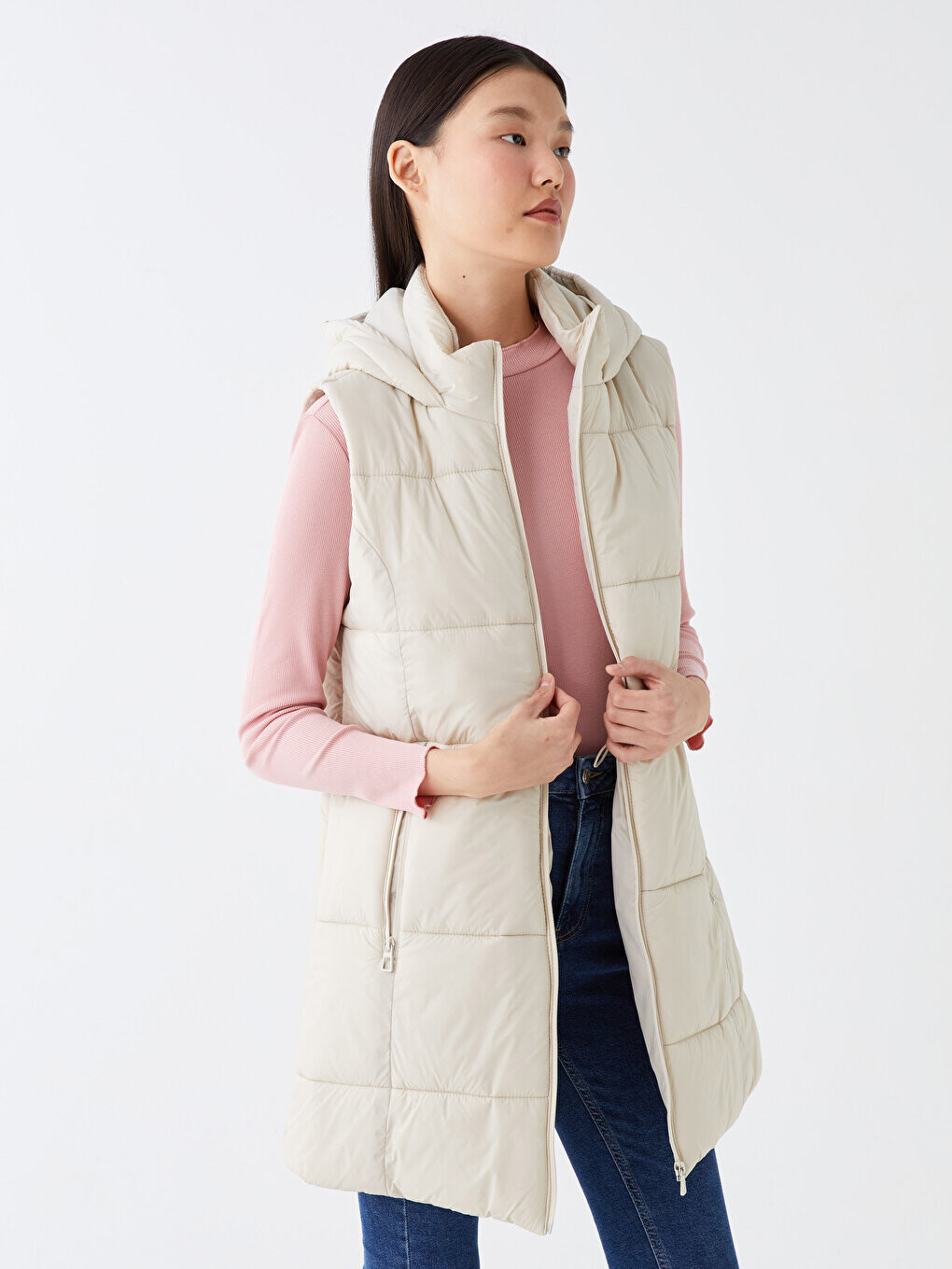 

Женский однотонный пуховик с капюшоном LCW Modest, цвет камня