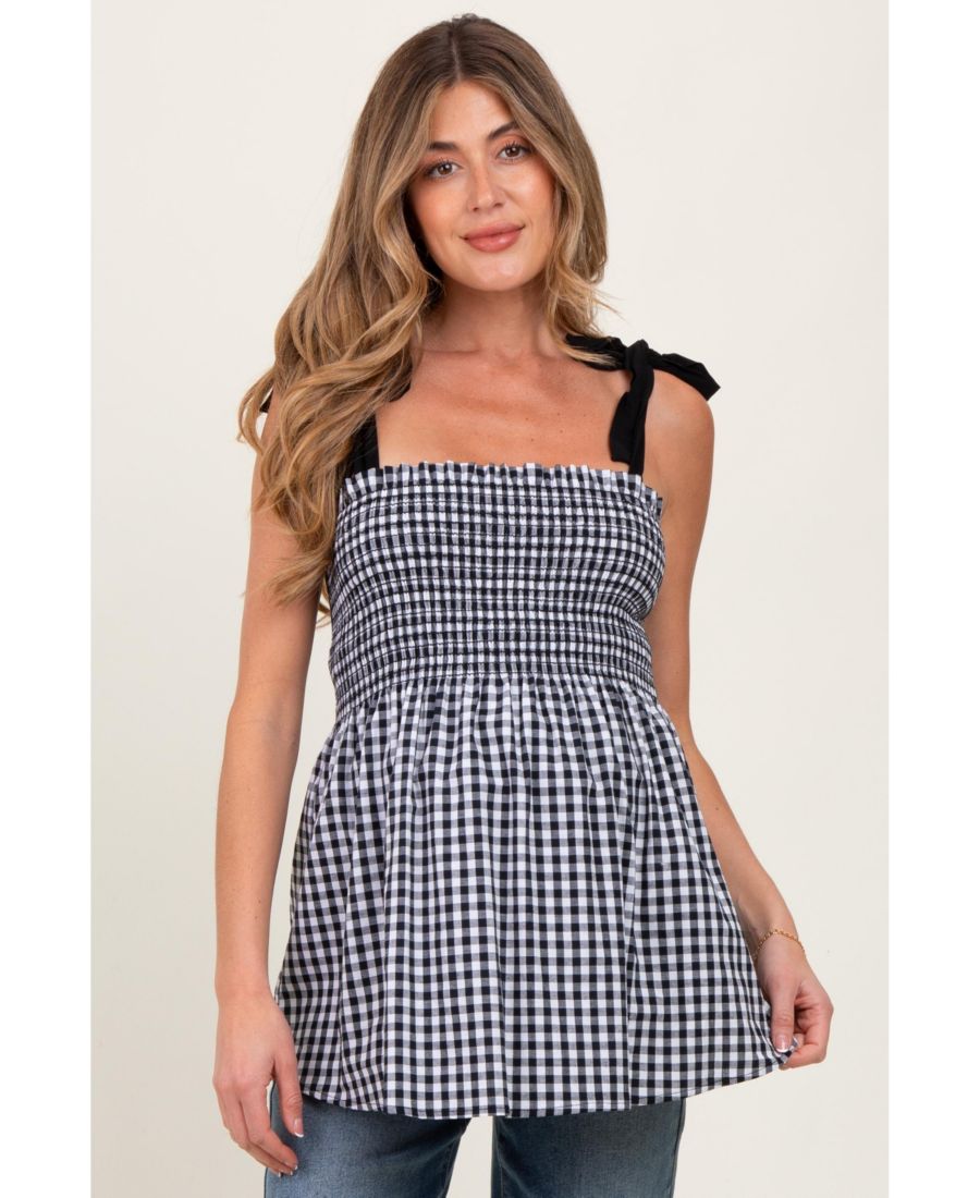 

Топ для беременных в черную клетку с присборенными плечами и завязками Pinkblush, Black