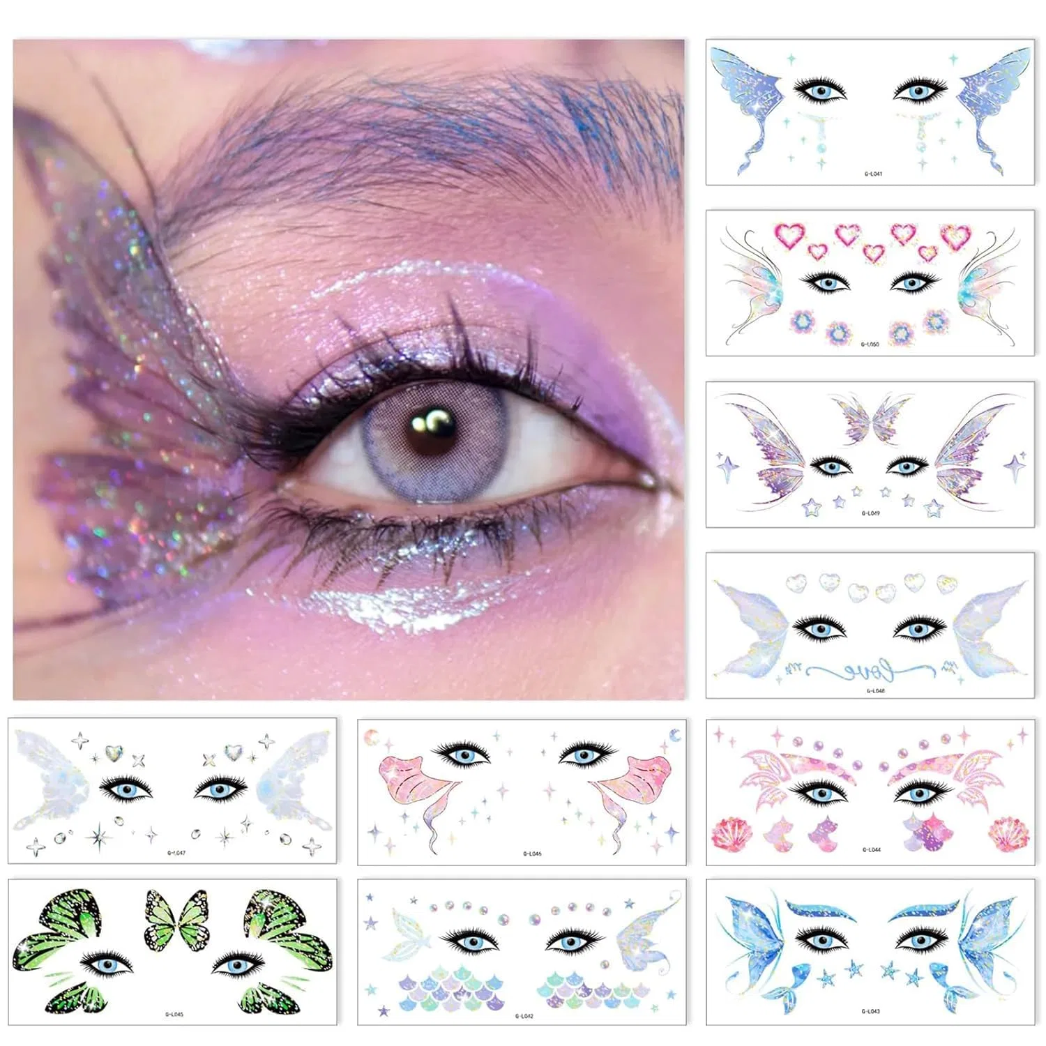 Набор из 10 листов временных татуировок для лица «Glitter Fairy Makeup Set» от BelleVive Bellevive