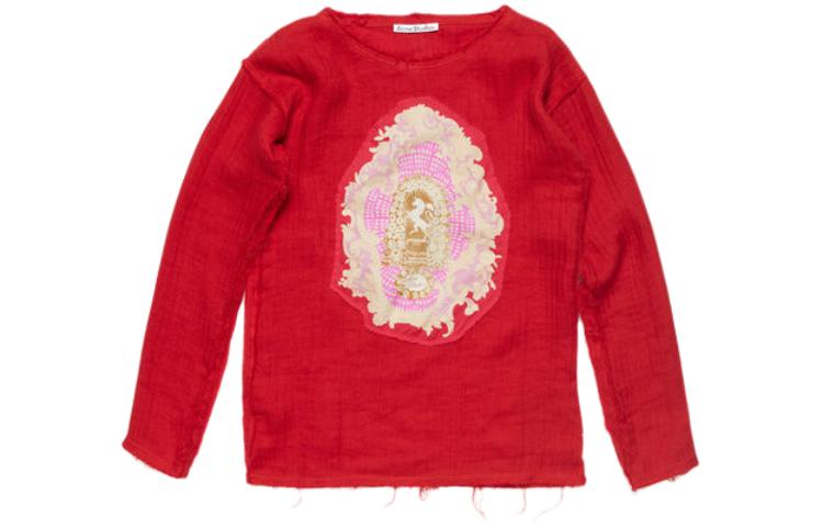 

Футболка из льняной смеси с деталями патча Acne Studios, красная