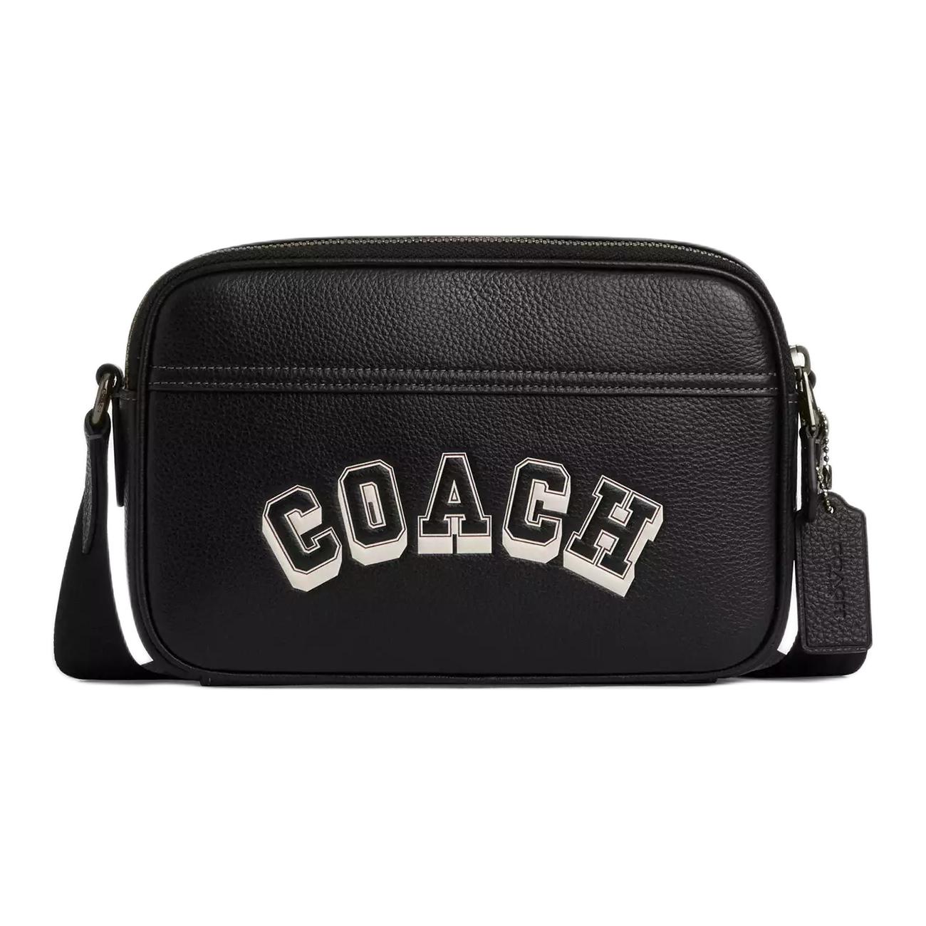 

COACH Кожаная наплечная сумка Грэм средняя мужская черная