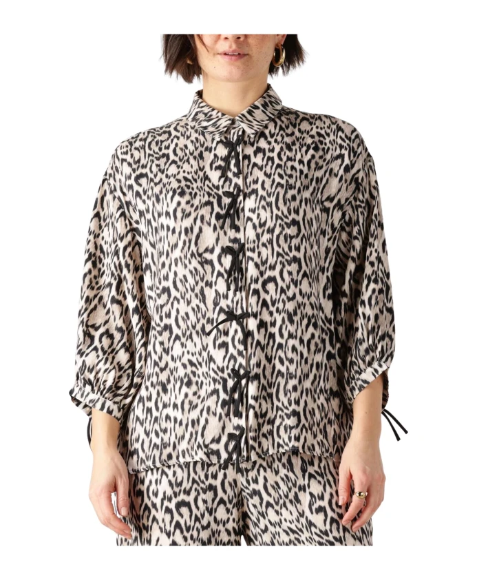 

Бежевая блузка с анималистическим принтом и бантом. Jansen Amsterdam, мультиколор