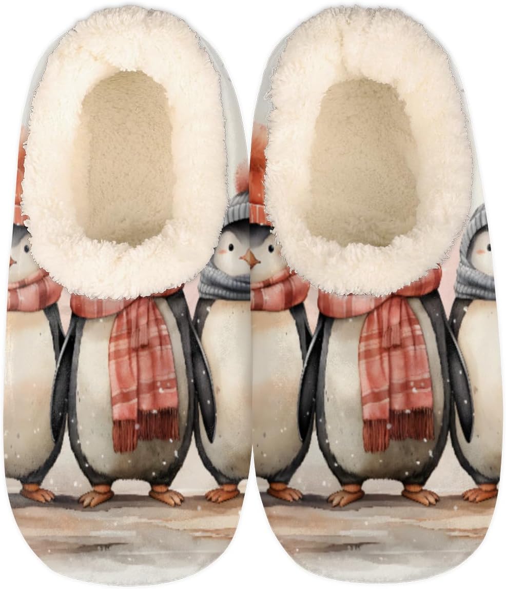 

Мягкие домашние тапочки для женщин и мужчин, с противоскользящей флисовой подкладкой и изображением пингвинов, домашние тапочки для спальни с плюшевой подкладкой, теплые тапочки с мультяшными пингвинами Pardick, мультиколор