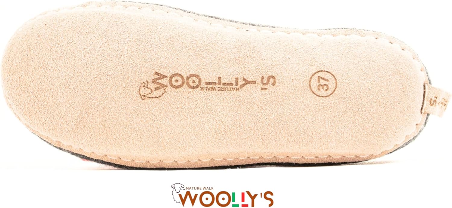 Домашние тапочки с открытой пяткой Woolly и кожаной подошвой, Премиальная новозеландская шерсть, Ручная работа с итальянским дизайном, Мягкие, дышащие и не имеющие запаха Woolly'S, серый/угольный — фото 3