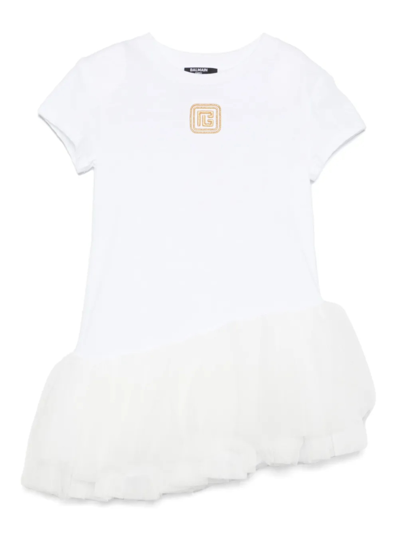

Платье асимметричного кроя с вышитым логотипом Balmain Kids, белый