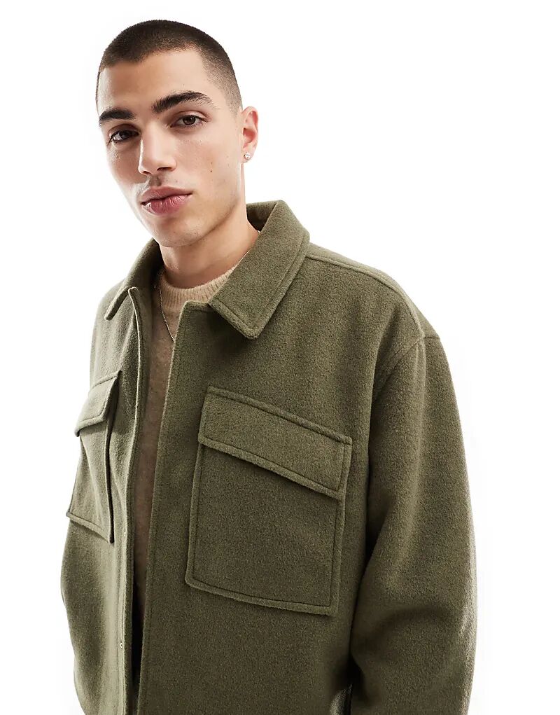 

Куртка-харрингтон свободного кроя из шерсти цвета хаки ASOS DESIGN