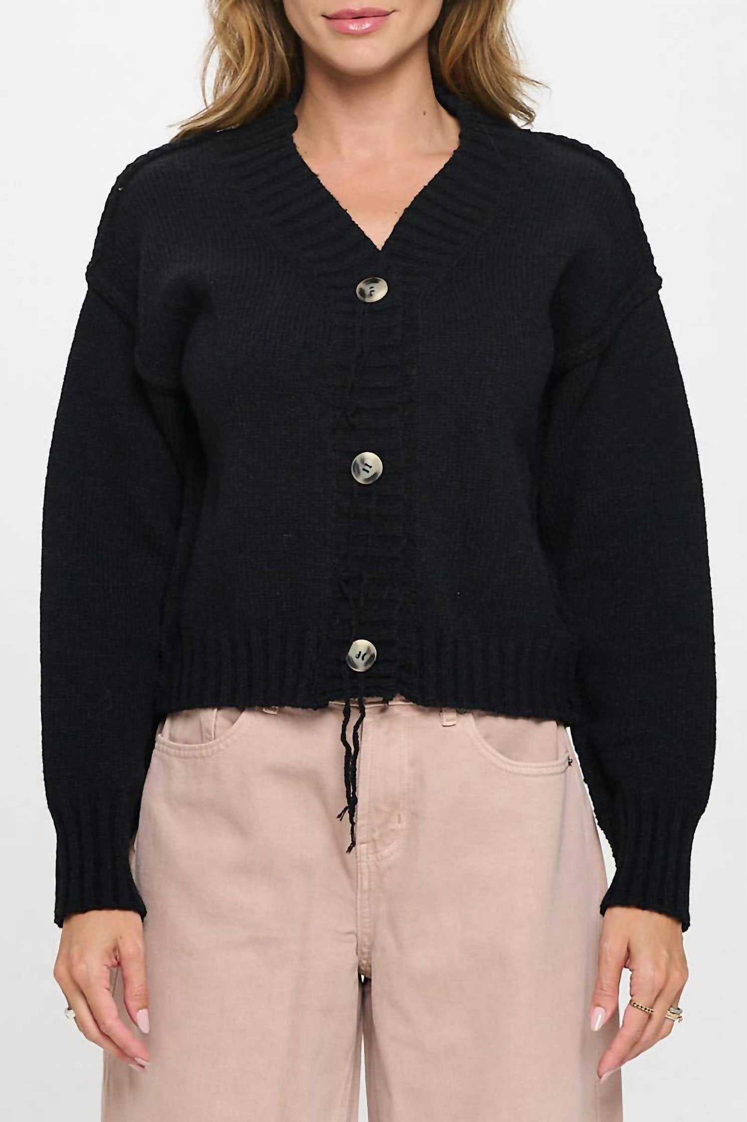 

Толстый вязаный кардиган на пуговицах с длинным рукавом в черном цвете Reneec.