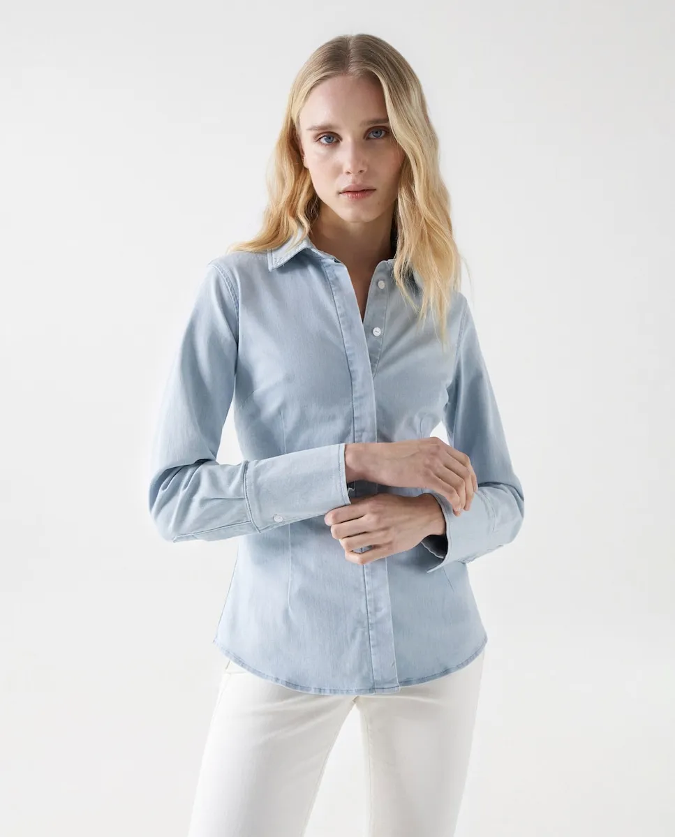 

Женская рубашка из светлого денима с длинным рукавом Salsa Jeans, светло-голубой