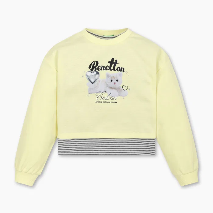 Детский многослойный свитшот Heart Cat лавандовый от Benetton Kids