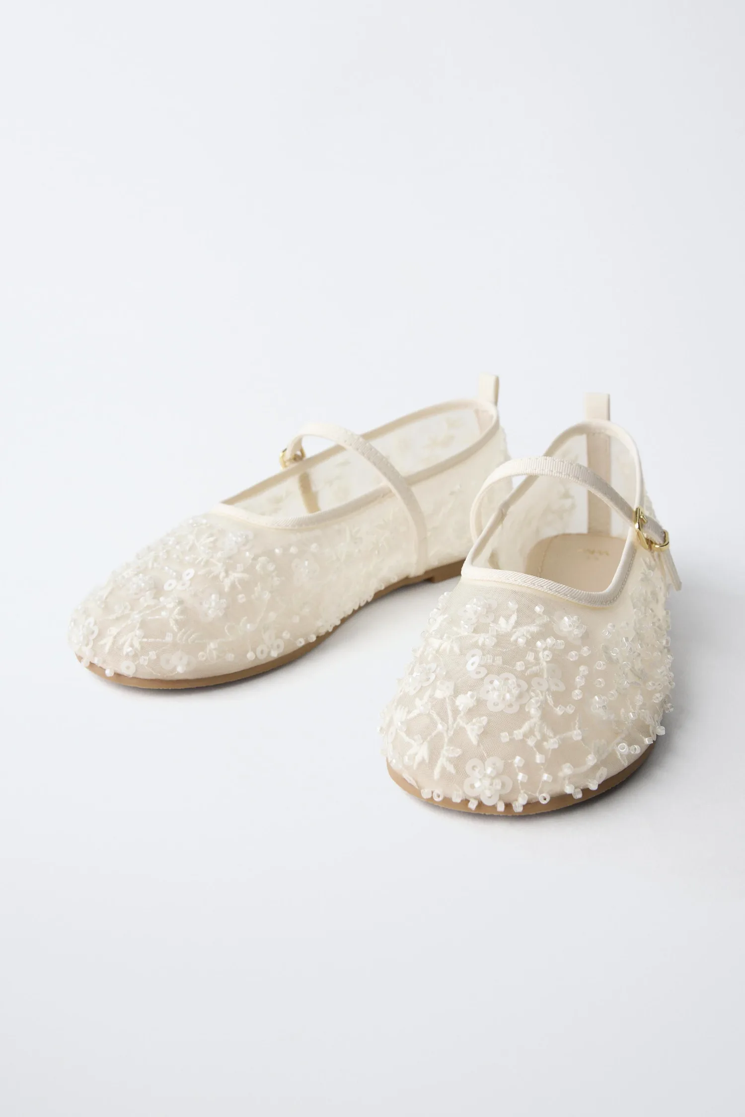 Туфли ballerinas with faux pearls Zara, экрю/белый — фото 3
