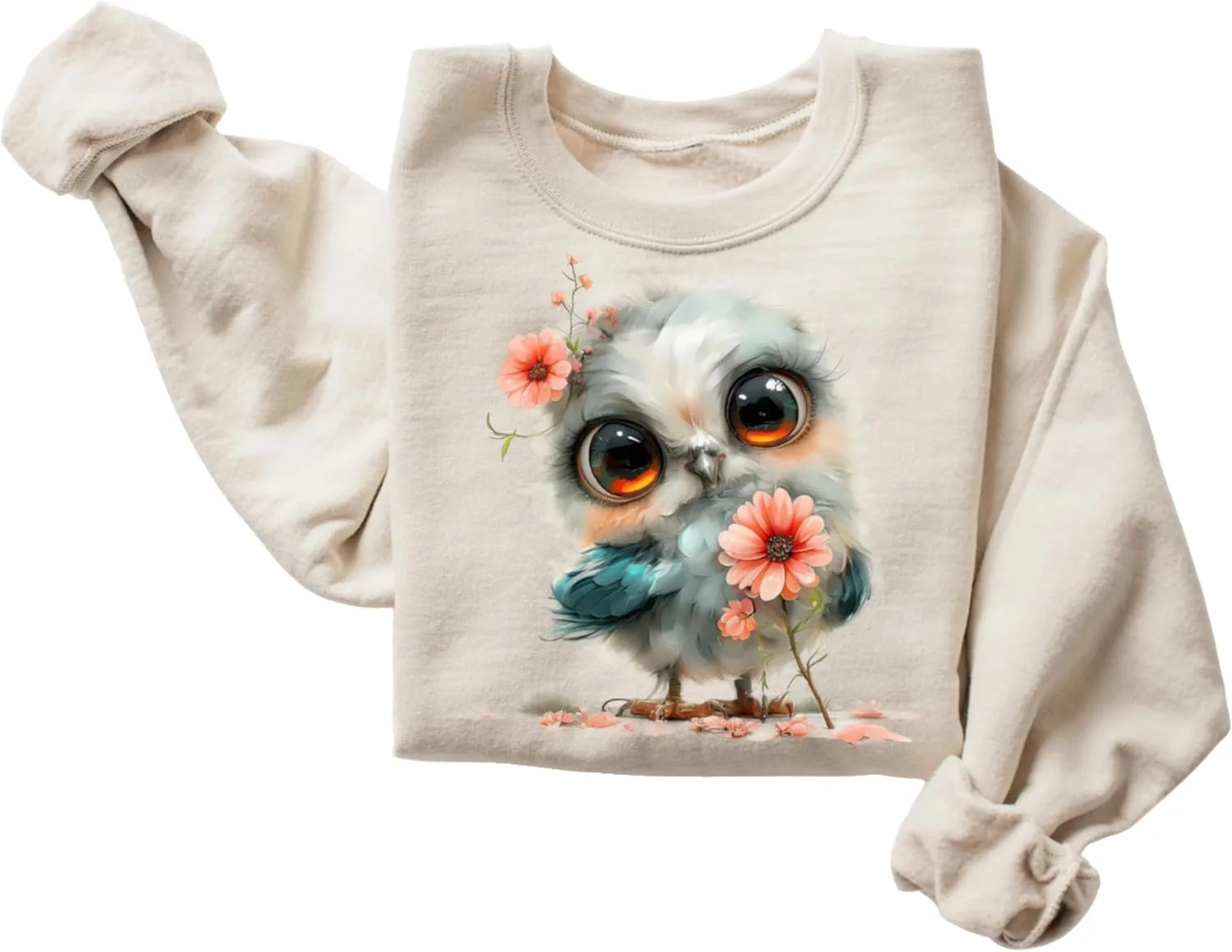 

Уютный унисекс свитшот с милой птичкой и цветами