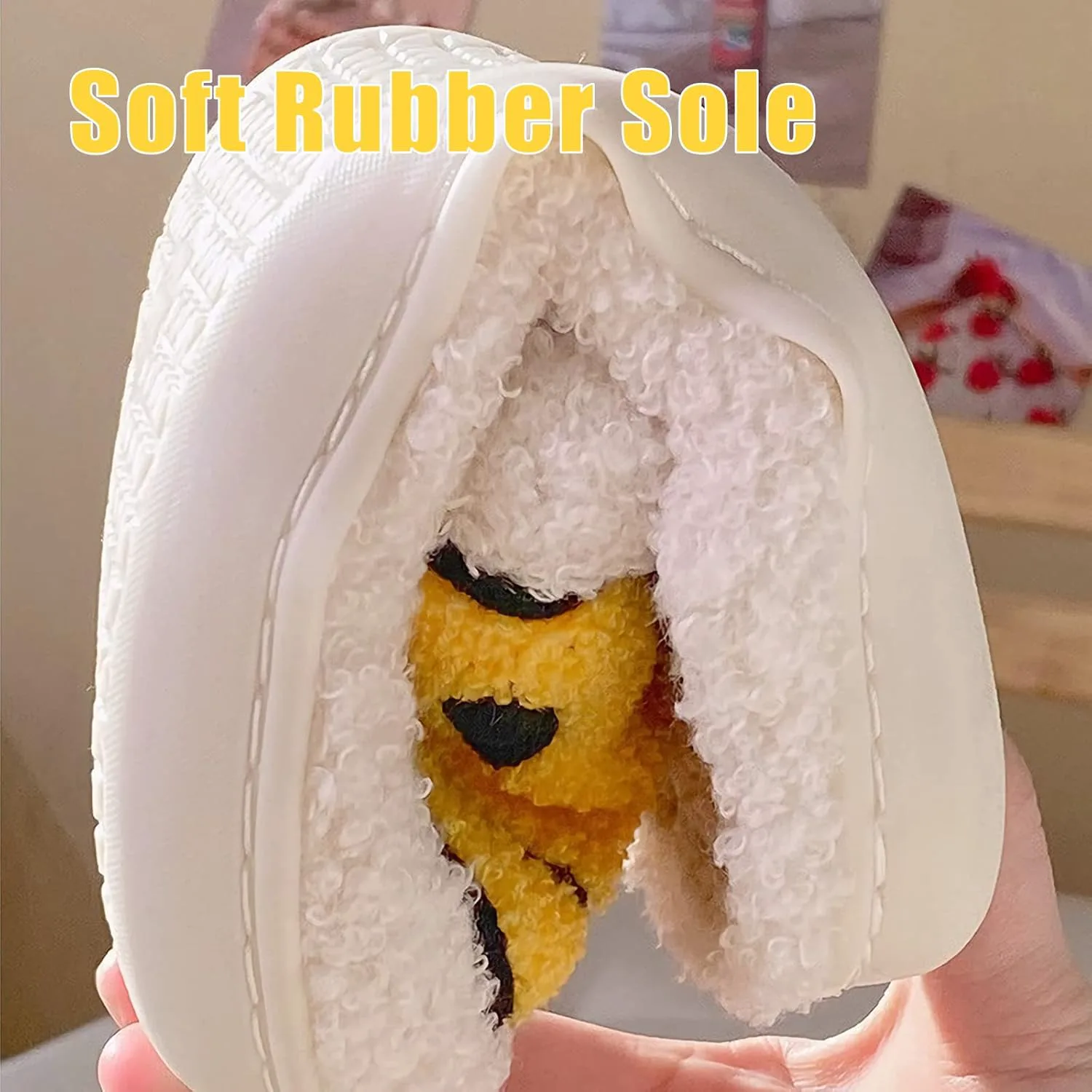 Домашние тапочки на подкладке, ретро, с мотивом улыбки, теплые, с эффектом памяти, для дома и улицы Miscloder, светло-розовый — фото 4