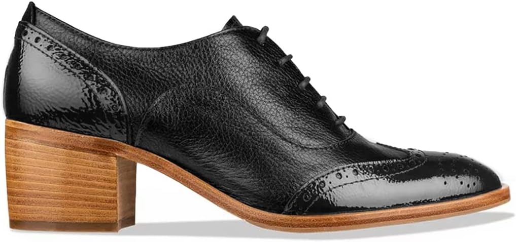 

Женские перфорированные оксфорды FOWT с шнуровкой, миндальные носки, средний массивный каблук, броги, повседневные унисекс дерби-обувь для офиса, отпуска и бизнеса, размеры США 4-16, черный