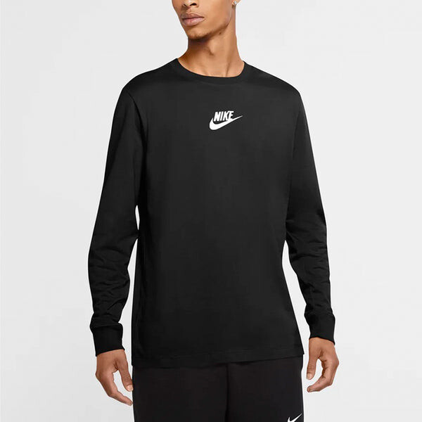 Футболка letter print casual collar long sleeve male black Nike, черный — фото 3