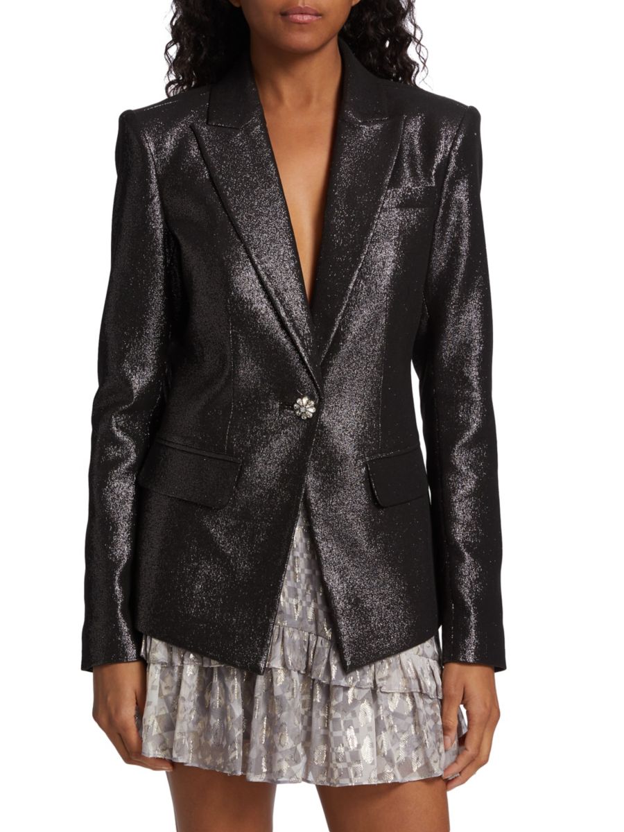 

Однобортный блейзер Wren Metallic Ramy Brook, цвет Zink Metallic Suiting
