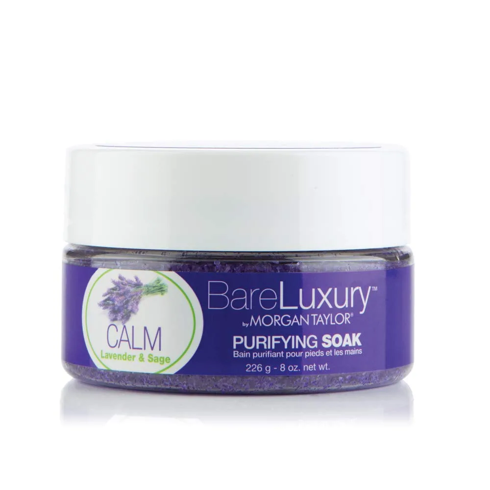 Morgan Taylor BareLuxury Calm Lavender & Sage Soak Jar, 8 унций - расслабляющая ванночка для педикюра и маникюра с экстрактами лаванды и шалфея 226.80 г, Lavender & Sage