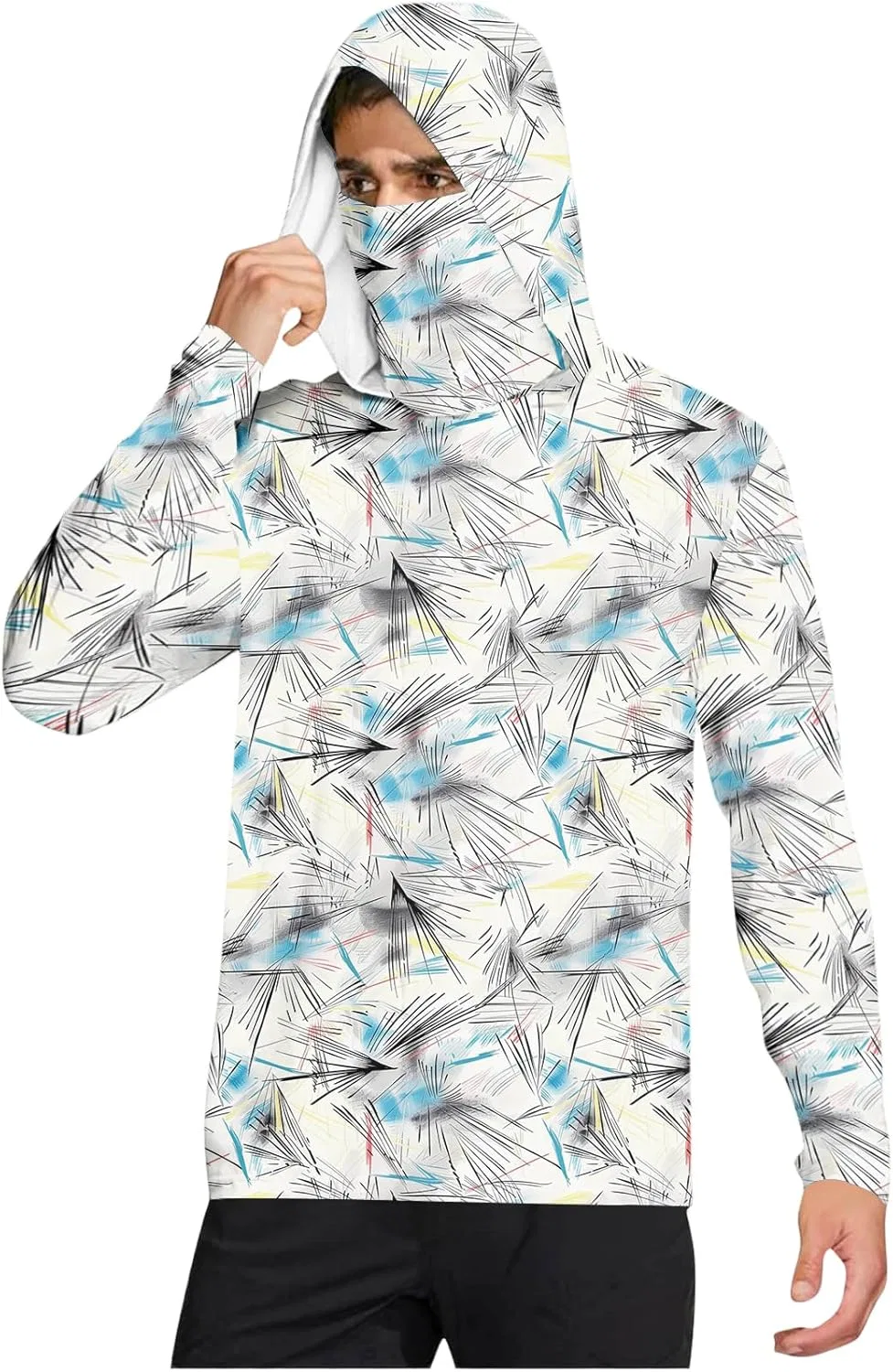 Солнцезащитная кофта с капюшоном и маской, UPF 50+, длинный рукав, 02-light Blue