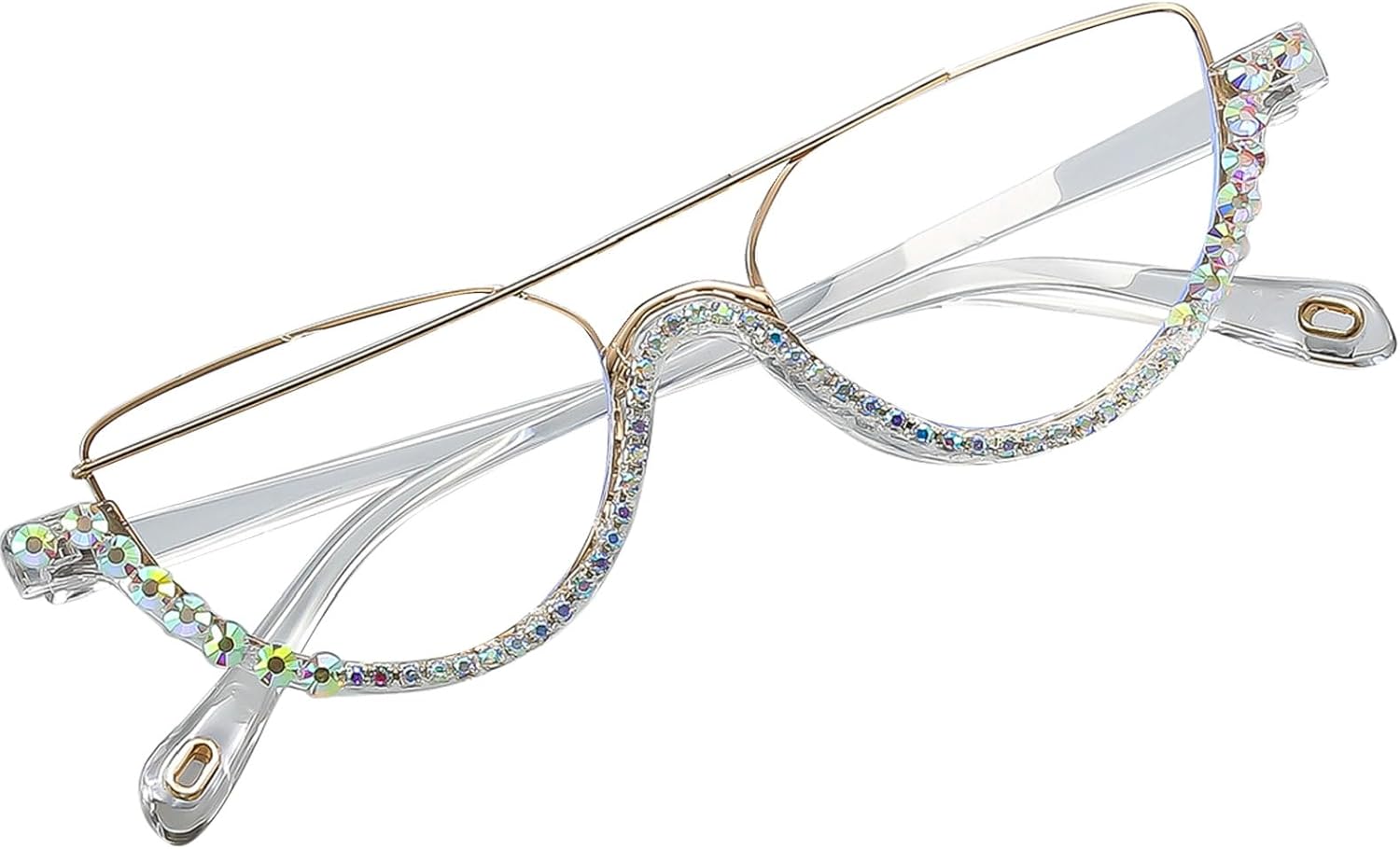 

Роскошные солнцезащитные очки «кошачий глаз» со стразами, модные женские очки с кристаллами и бриллиантами, полуметаллическая оправа, женские очки для вечеринок mincl, Clear