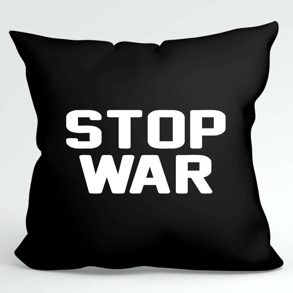 

УРАА! Подушка Stop War Love Декоративная наволочка без наполнителя 40х40см Черный с мотивом мира Hellweg Druckerei